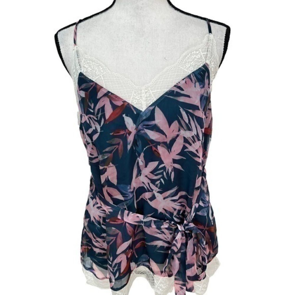 A LA PLAGE WOMENS FLORAL PRNT LACE-TRIM BLOUSE size M NWT